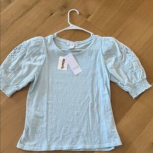 Design history Sky Blue womensTop with Eyelet Sleeves
